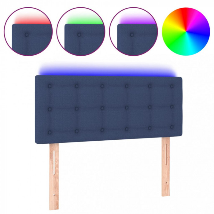 Tăblie de pat cu LED, albastru, 80x5x78/88 cm, textil