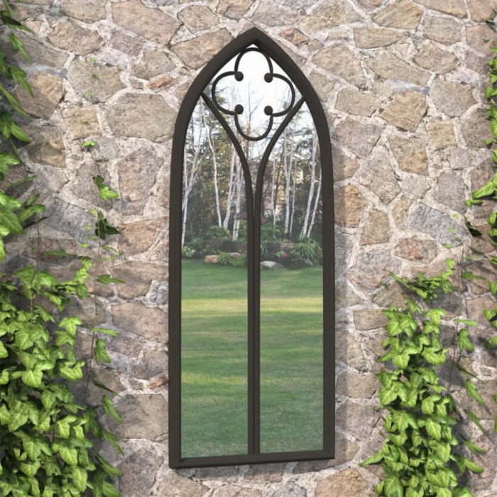 vidaXL Oglindă de grădină, negru, 70x30 cm, fier uz exterior
