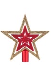 Varf pentru bradul de Craciun, stea cu sclipici, rosu/auriu, 16.5 cm