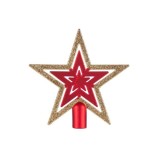 Varf pentru bradul de Craciun, stea cu sclipici, rosu/auriu, 16.5 cm