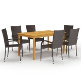 Cumpara ieftin Set mobilier gradina Gossi, 7 piese, maro, lemn acacia, ratan, otel, masa dreptunghiulara 150x90 cm, scaune 55.5x53.5x95 cm