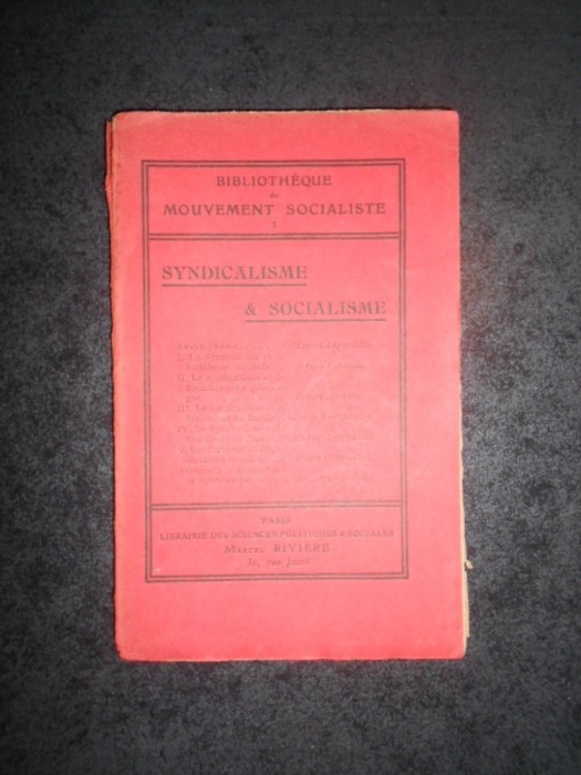 SYNDICALISME &amp; SOCIALISME (1908)