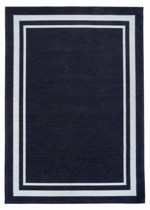 Covor Premium Model DYWAN ALTO BLUE, Bleumarin, Alb, Marime 160 x 230 cm, Tesatura Plata, Poliester, Bumbac, Antiderapant, Antialergic, Living, Dormit