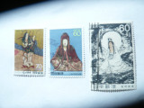 3 Timbre Arta , Pictura Japonia : 60y 1982 , 60y 1988 si 70y 1989 ,stampilate, Stampilat