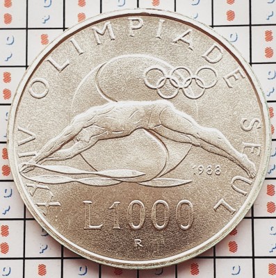 1324 San Marino 1000 Lire 1988 Seoul Olympic (tiraj 32.00) km 217 UNC argint foto