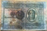 BNKRO001 Romania bancnota 100 Koroane 1912 Timbru special pe Koronen
