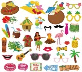 Set de 34 piese pentru recuzita foto Losuya, tematica Hawaiian, hartie, multicolor
