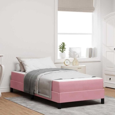 vidaXL Pat boxspring cu saltea cu saltea Roz 90 x 190 cm Catifea 3398664 foto