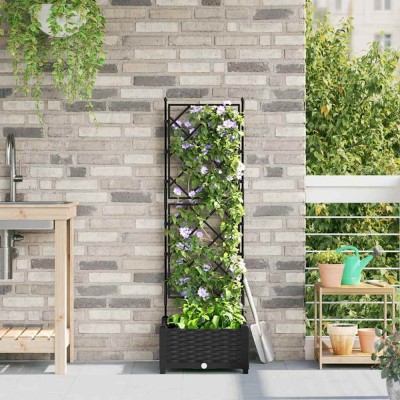 vidaXL Ghiveci de grădină cu trellis Negru 40 x 40 x 125.5 cm PP 42002835 foto