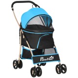 PawHut Cărucior pentru C&acirc;ini Pliabil și Convertibil &icirc;n Geantă de Transport cu 2 Lese și Pernă, 82x49.5x98 cm, Albastru | Aosom Romania