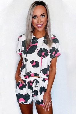 B714-211 Set pijama din tricou cu gluga si pantaloni scurti foto