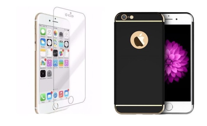 Pachet husa Apple iPhone 6 Plus/6S Plus,MyStyle Elegance Luxury 3in1 Black, folie de sticla gratis