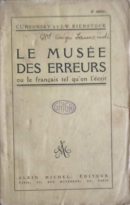 LA MUSEE DES ERREURS OU LE FRANCAIS TEL QU&amp;#039;ON L&amp;#039;ECRIT-CURNONSKY, J.W. BIENSTOCK-242189 foto