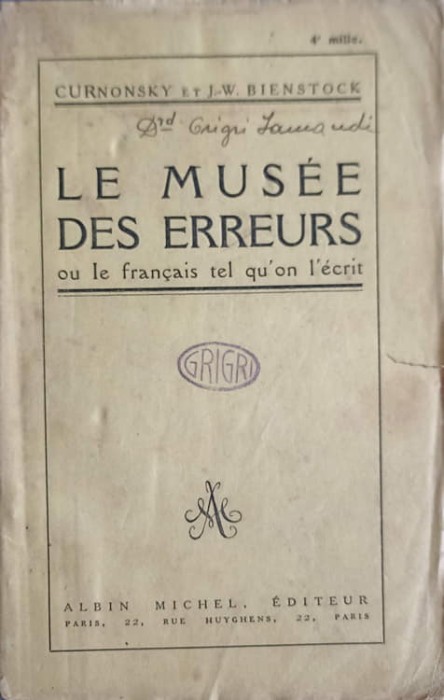 LA MUSEE DES ERREURS OU LE FRANCAIS TEL QU&#039;ON L&#039;ECRIT-CURNONSKY, J.W. BIENSTOCK-242189