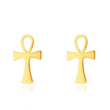 Cercei din aur 14K - Acnh, model cu cruce de Nil, &icirc;nchidere de tip fluturaș