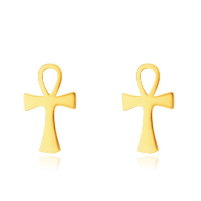 Cercei din aur 14K - Acnh, model cu cruce de Nil, &amp;icirc;nchidere de tip fluturaș foto