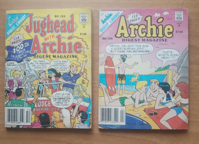 Lot 2 Reviste Benzi Desenate Archie Digest Magazine Nr 100+104/ 1990 foto