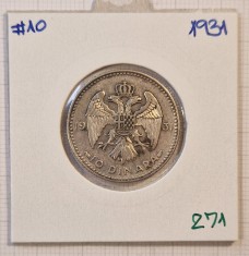 271 Iugoslavia, Yugoslavia, 10 Dinara, Dinari, 1931, KM#10, Argint, ALEKSANDAR I