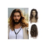 Perrucă sintetică pentru bărbați, maro, cu bucle lungi și ondulate &ndash; pentru petreceri, Halloween și cosplay