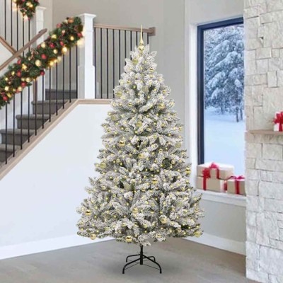 vidaXL Brad de Crăciun artificial Verde și alb 240 cm PVC și Metal 3395770 foto