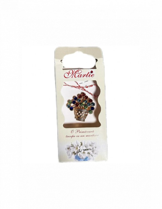 Martisor tip brosa cu model cos cu floricele colorate pentru 1 si 8 martie