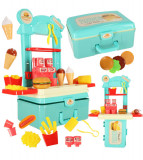 Set bucatarie pentru copii in valiza pentru hamburgeri fast-food, inghetata, cartofi prajiti, 55 cm, Oem
