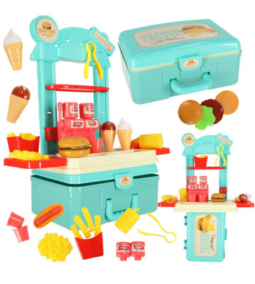 Set bucatarie pentru copii in valiza pentru hamburgeri fast-food, inghetata, cartofi prajiti, 55 cm foto