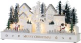 Decoratiune de Craciun sat din lemn cu 15 LED alb cald, 45x15x22,7 cm