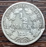 (A378) MONEDA DIN ARGINT GERMANIA - 1/2 MARK 1905, LIT. J, LOVITA IN LATERAL