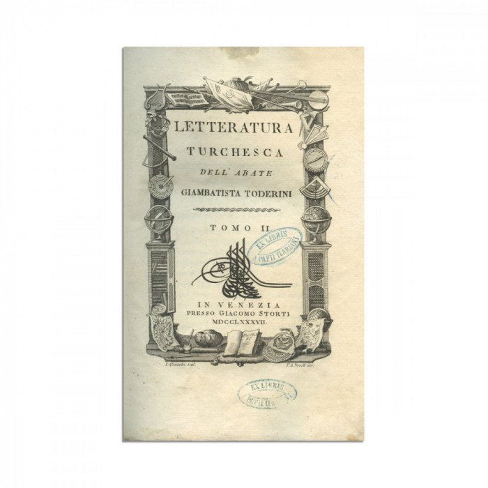 Giambatista Toderini, Letteratura turchesca dell&#039;abate, 3 tomuri, 1787, cu ex-libris A. Papiu-Ilarian - D