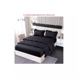 Cumpara ieftin Lenjerie de Pat Finet, Pliuri Brodate cu Elastic, 4piese, Negru - PUC135