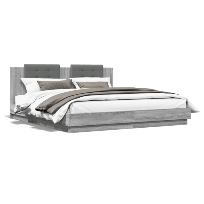 Gossi cadru de pat cu tablie gri sonoma 200x200 cm lemn prelucrat
