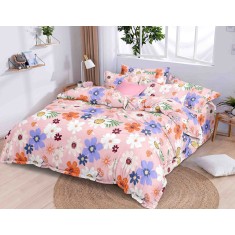 Lenjerie de pat pentru o persoana cu husa de perna dreptunghiulara, Marigold, bumbac ranforce, gramaj tesatura 120 g/mp, multicolor