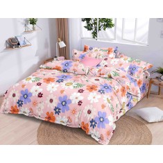 Lenjerie de pat pentru o persoana cu husa de perna patrata, Marigold, bumbac ranforce, gramaj tesatura 120 g/mp, multicolor, 3 piese