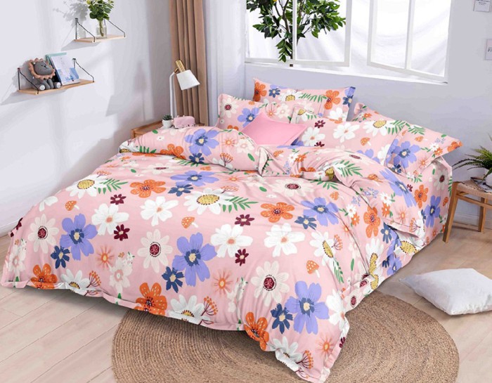 Lenjerie de pat pentru o persoana cu husa de perna patrata, Marigold, bumbac ranforce, gramaj tesatura 120 g/mp, multicolor, 3 piese