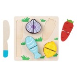 Set de joaca din lemn, tocator si legume, elemente cu scai, 6 piese, NippleBaby