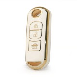Husa Cheie Mazda, Model slim, 3 Butoane, Tpu, Alb cu contur Auriu AutoProtect KeyCars