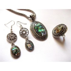 Set sidef paua cercei, colier si inel reglabil 41225