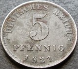 Cumpara ieftin Moneda ISTORICA 5 PFENNIG - IMPERIUL GERMAN, anul 1921 * cod 3179