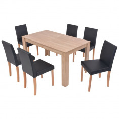 Masa si scaune 7 piese, piele artificiala, stejar, negru GartenMobel Dekor