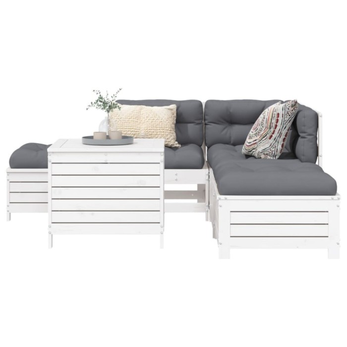 Gossi set canapea de gradina, 6 piese, alb, lemn masiv pin