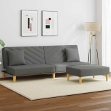 Cumpara ieftin Canapea extensibilă 2 locuri/perne/taburet, gri &icirc;nchis, textil