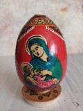 NI380 Ou din lemn pictat manual cu motive religioase, Fecioara Maria cu pruncul