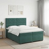 Cumpara ieftin Pat boxspring cu saltea Verde inchis 200 x 200 cm Catifea