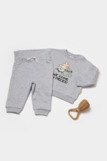 Set hanorac si pantaloni, Two thread, 100%bumbac organic - Gri, BabyCosy (Marime: 18-24 Luni)