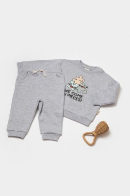 Set hanorac si pantaloni, Two thread, 100%bumbac organic - Gri, BabyCosy (Marime: 6-9 luni) foto