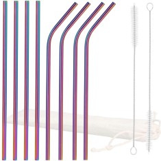 Set 8 paie metalice multicolor (holo), reutilizabile, cu husa depozitare si perii curatat, 215x6 mm Household NewTrend