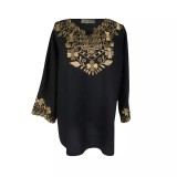 Cumpara ieftin Bluza Tip Ie Neagra cu Motiv Floral Auriu - BMG08