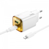 Incarcator Retea Cu Cablu Lightning HOCO N52, 20W, 3A, 1 x USB-A - 1 x USB-C, Alb