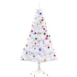 Brad de Craciun 150cm cu 680 Ramuri impodobit, Alb, decoratiune de Craciun de sarbatori HOMCOM | Aosom Romania